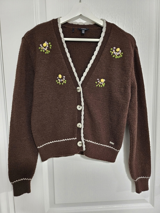 Buffalo David Bitton Sweaters - Buffalo David Bitton Brown V‑Neck Embroidered Cardigan